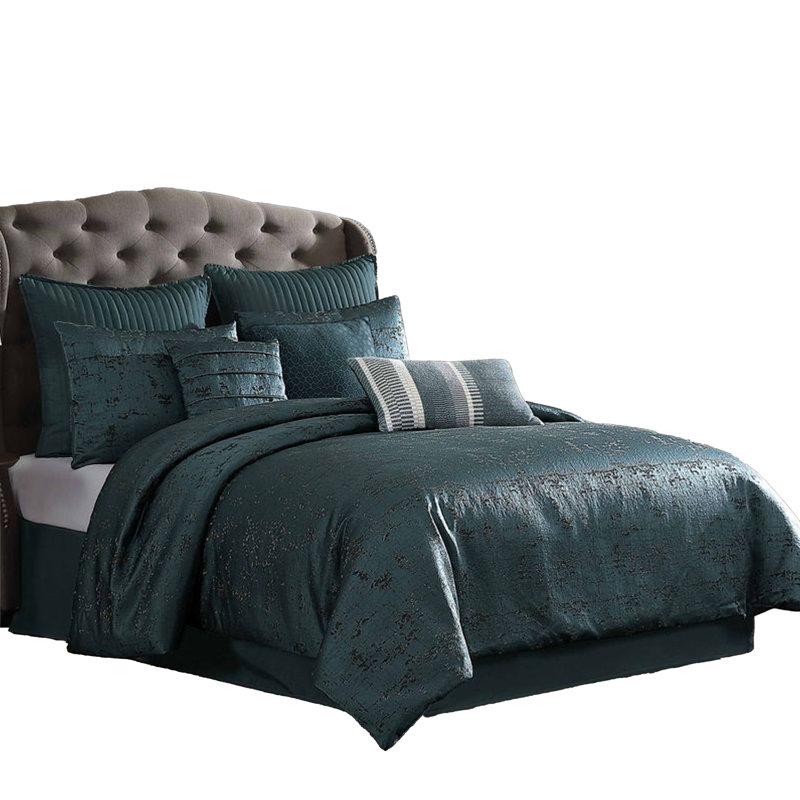 Ensemble d'édredon Beny, jacquard tissé doré traditionnel, Blue, King Comforter + 5 Euro/King Shams