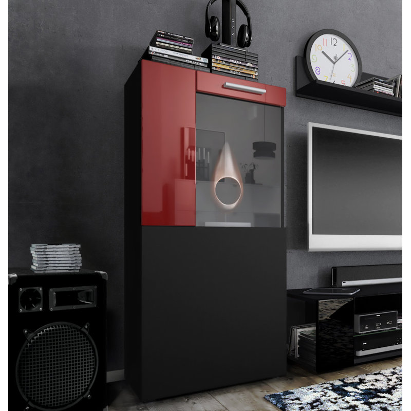 Killion Display Cabinet, Without LED, Black/Bordeaux High Gloss