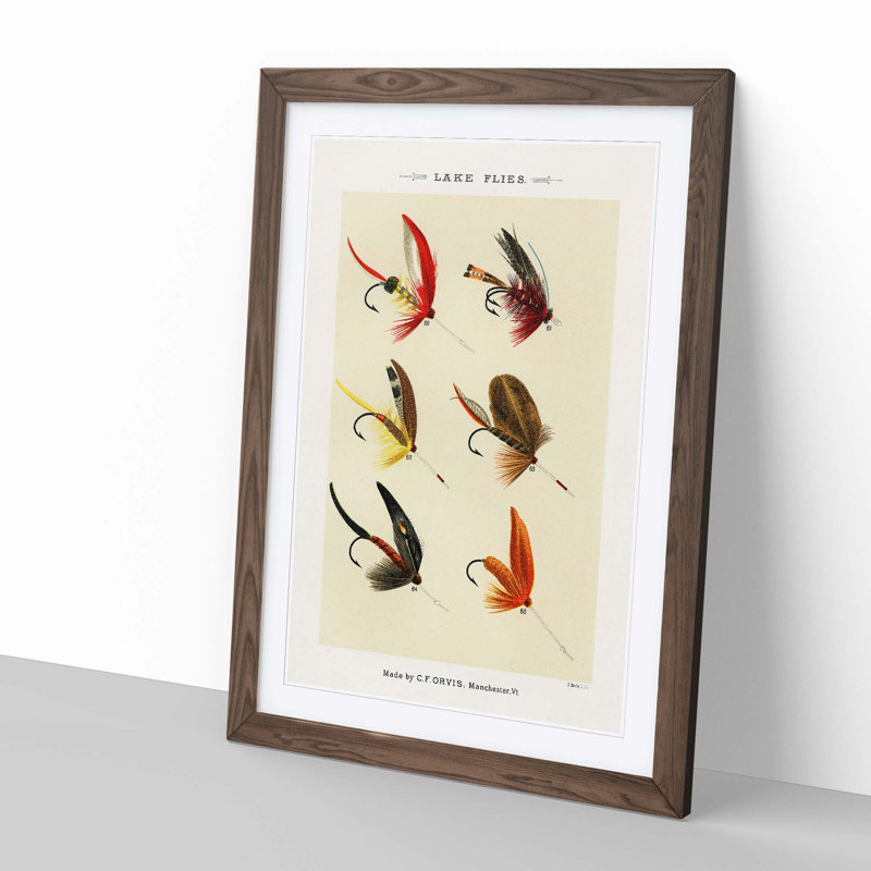 Lake Fishing Flies Version 8 by Mary Orvis Marbury - Picture Frame Painting Print, 60cm H x 40cm W x 2cm D, Walnut