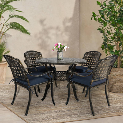 Newton Vivijason 5-Piece Patio Furniture Dining Set, All-Weather Cast Aluminum Outdoor Conversation Set, Include 4 Cushioned Chairs And 1 Round Table W/Umbrella Hole For Balcony, Lawn, Garden, Backyard