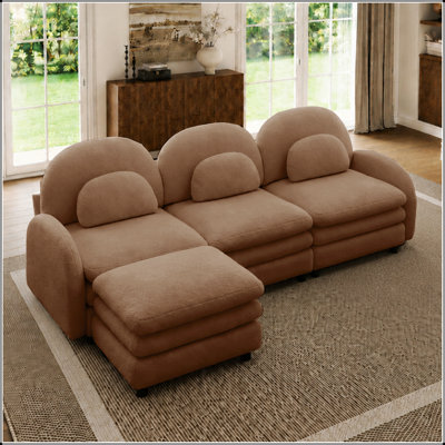 Upholstered Teddy L-Shaped Sectional with Ottoman