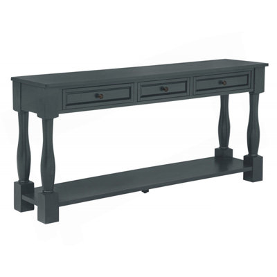 63" Long Console Table with Drawers and Shelf for Entryway, Hallway, Living Room, Acacia Wood Table