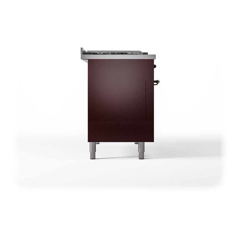 ILVE Nostalgie II Noblesse 48 in Dual Fuel Range, 8 Burner, Griddle, Natural Gas, Burgundy/Burnished