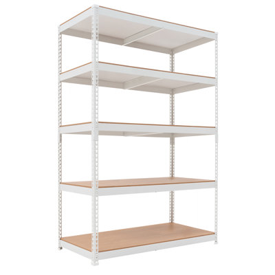 47.7"W Adjustable 5 Tier Heavy Duty Garage Shelving for Industrial, Warehouse & Basement , White, 1pack
