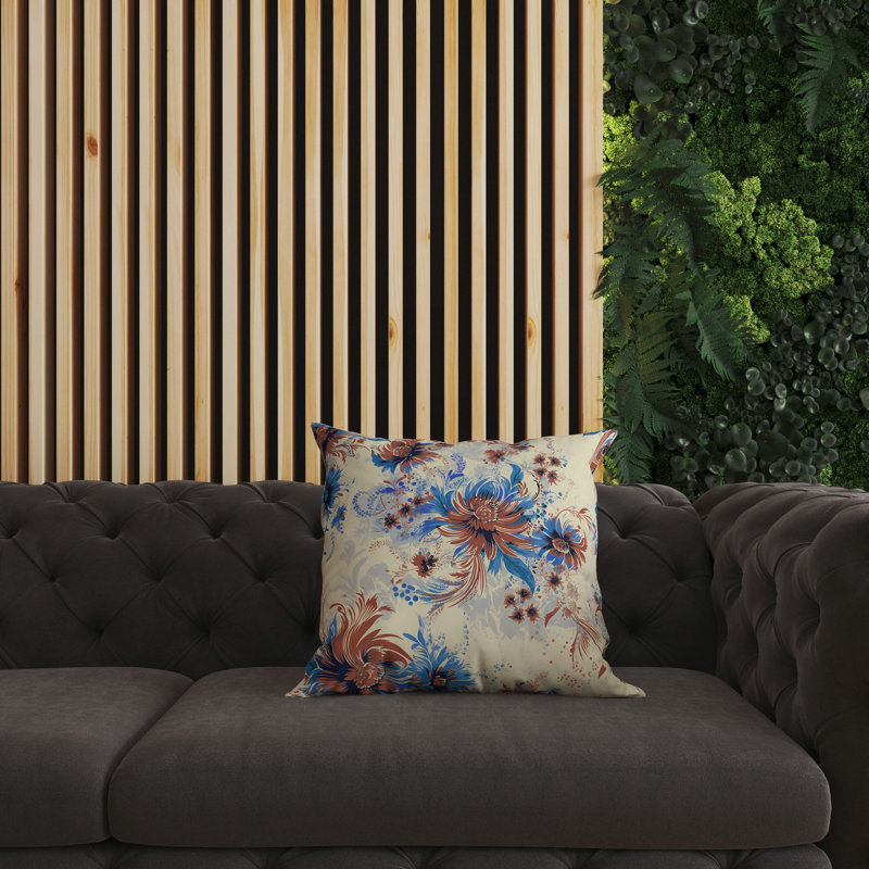 Coussin décoratif floral Delightful Wildflowers, H 20 po x l 20 po, Bleu / ivoire / corail floral