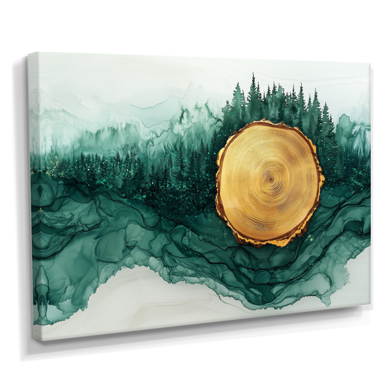 Forêt d'hiver avec paysage de rivière Emerald III - art mural forêt, H 16 po x l 32 po, Toile tendue sur cadre