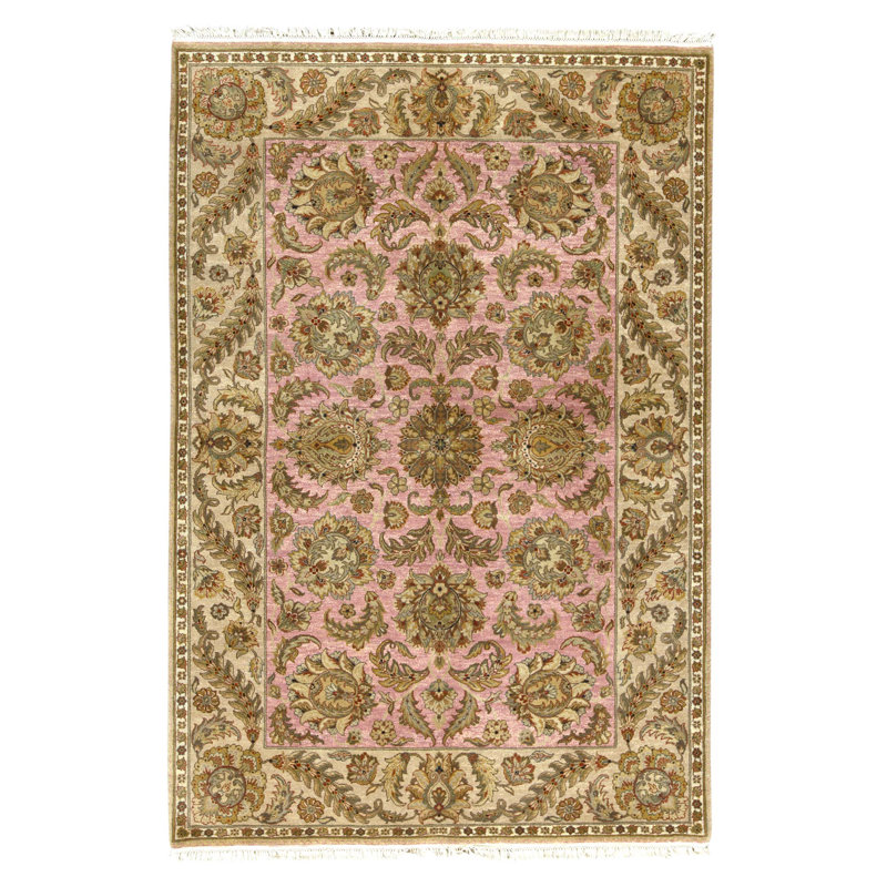 Tapis rose et crème noué à la main de haute qualité