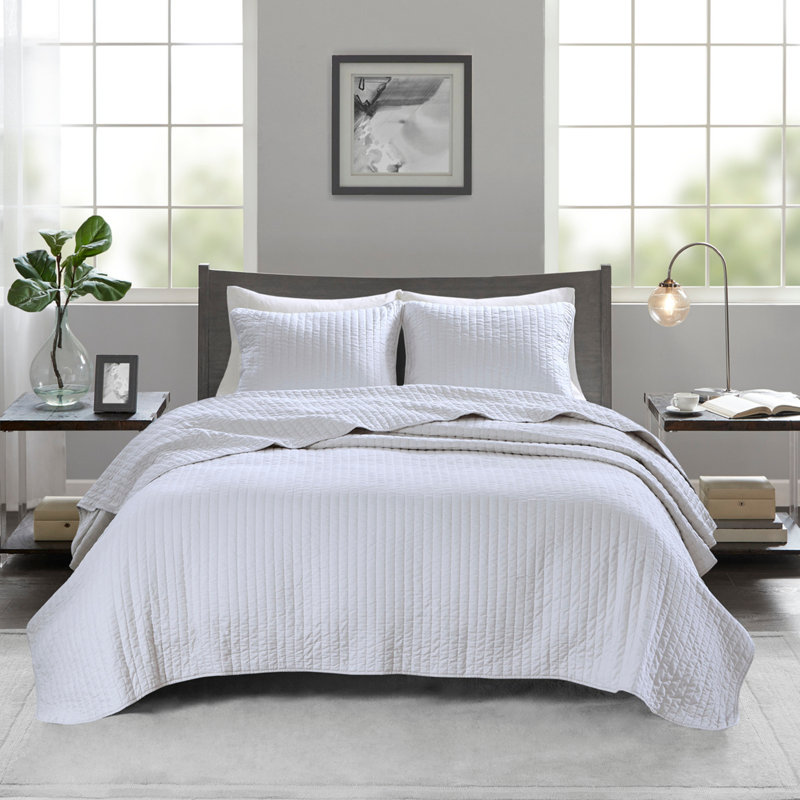 Ensemble de courtepointe 3 pièces blanc double / grand