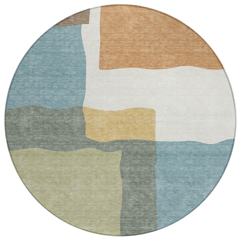 Machine Washable Indoor/Outdoor Chantille ACN2400 Abstract Rug, Round 8'