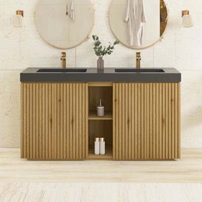 Ensemble de meuble-lavabo autoportant 59,5 po avec comptoir en quartz 59,5 po
