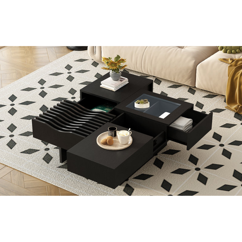 Table basse multifonctionnelle moderne en bois massif et verre pour un usage domestique