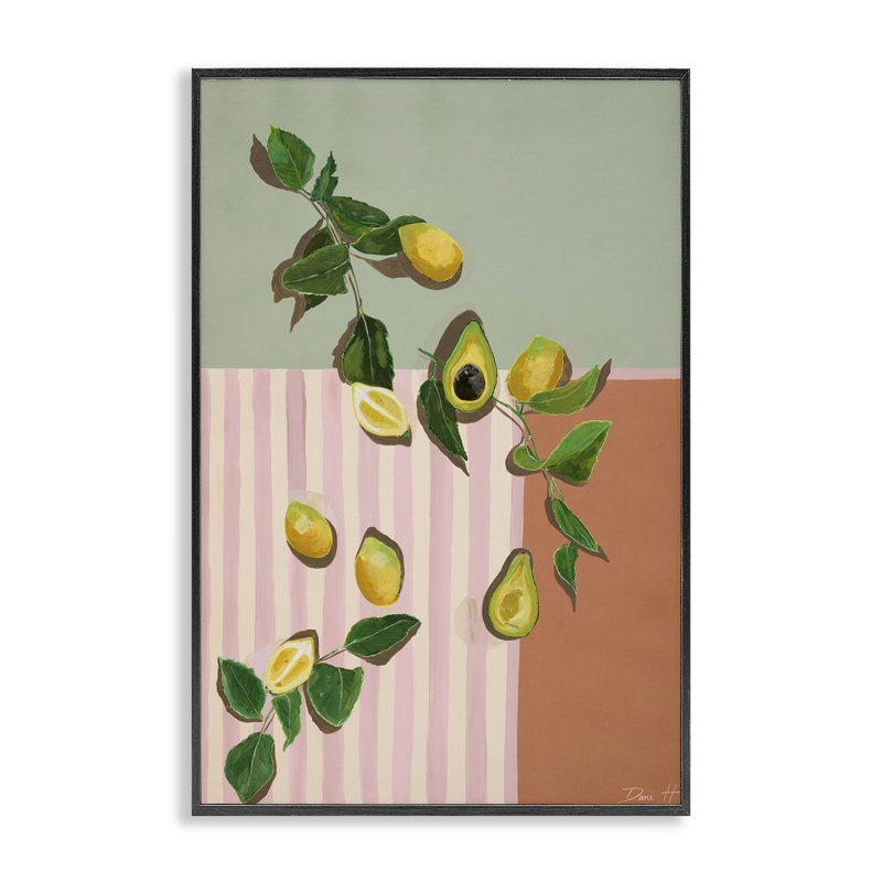Giclée encadrée Mid-Century Avocado & Lemons, design par Dani Heyward, 18 x 12, Midnight Black Giclee Framed