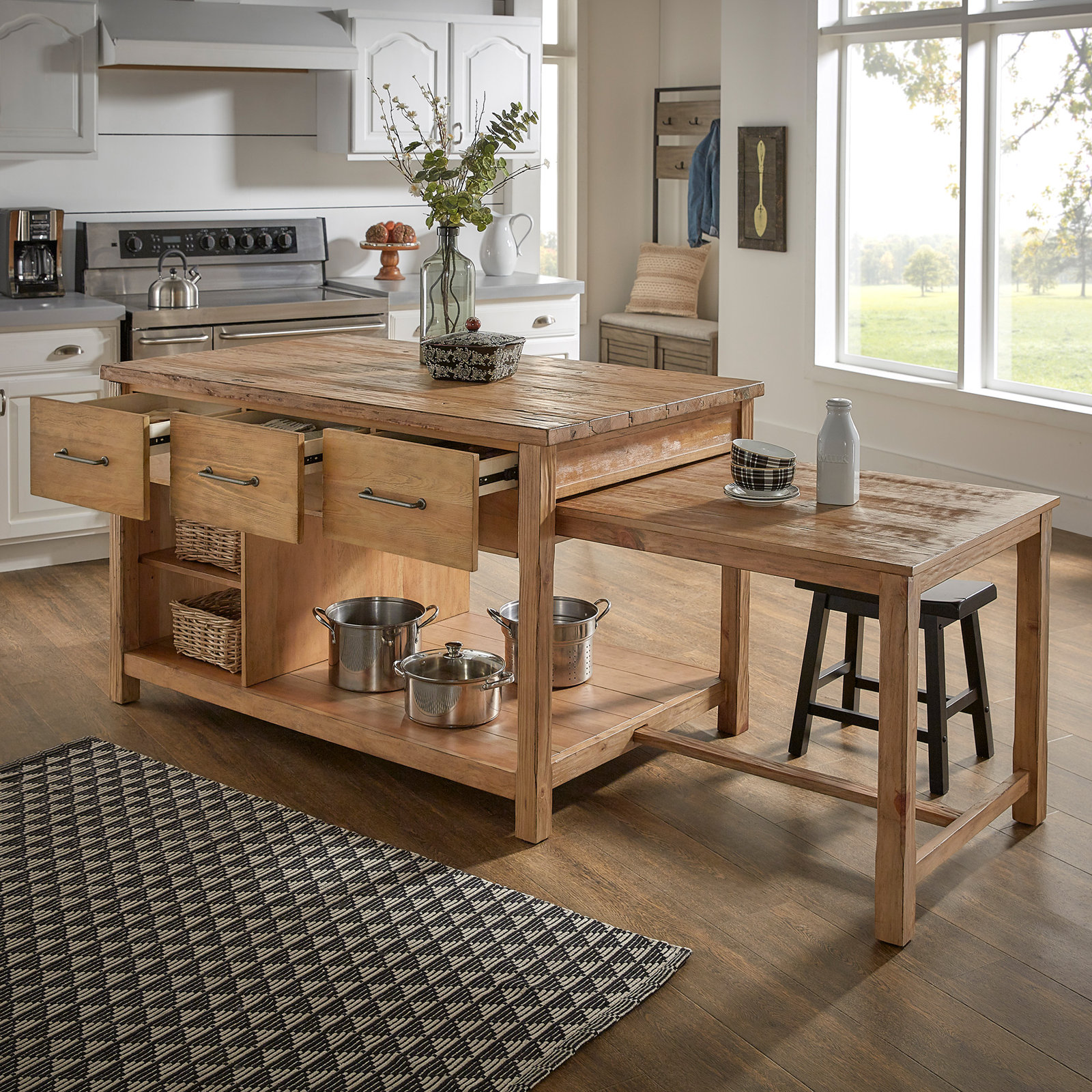 Tinka Kitchen Island, Carbonized Pine, Natural
