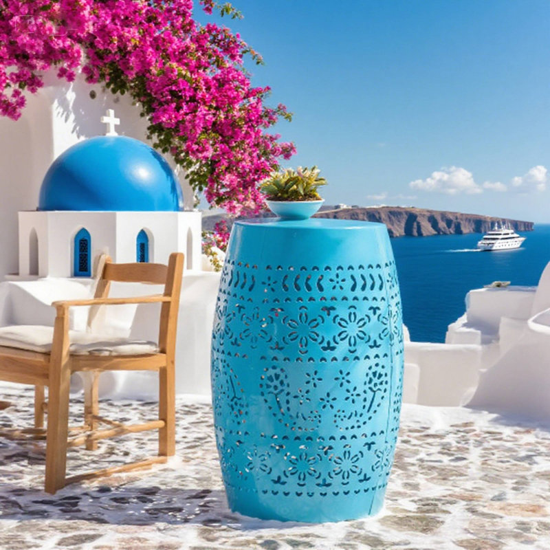Ruby 12" Blue Cutout Accent Side Table – Outdoor/Indoor Use, Blue
