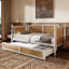 Lit de jour simple en rotin de style traditionnel avec lit gigogne simple pour un espace limité, chambre d'amis, aucun sommier nécessaire, blanc antique-1299662579-1299662576