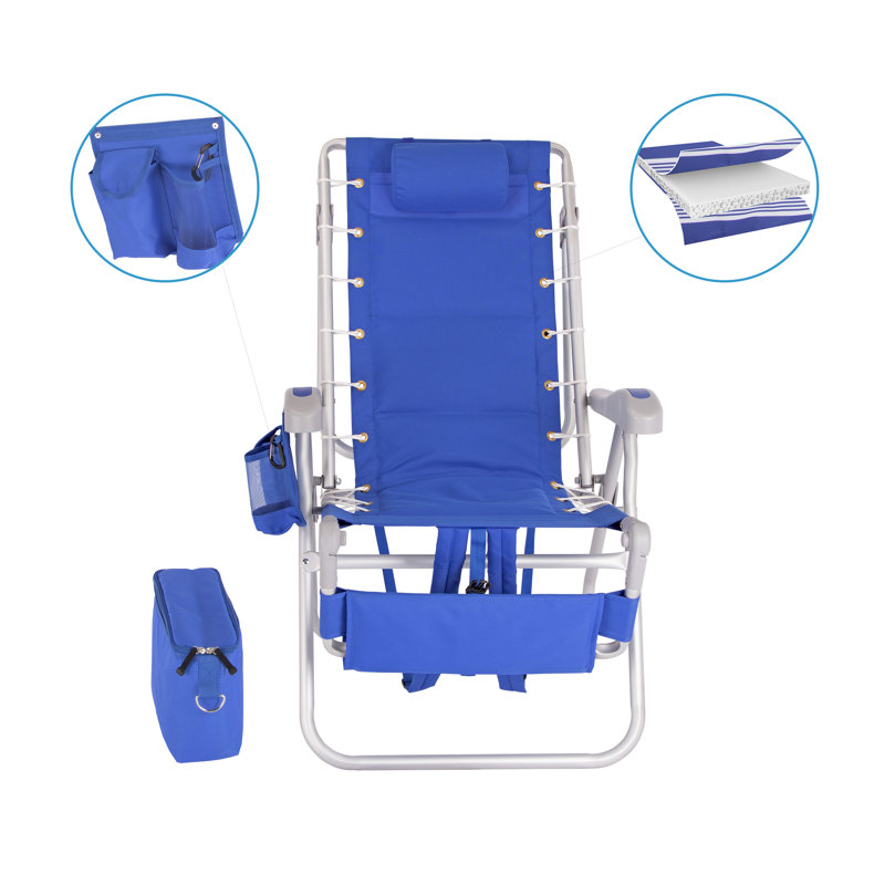 Ultimate Heavy Duty Padded Backpack Beach Chair for Adults with Footrest & Cooler Pouch | Lay Flat, 5 Reclining Positions | Removable Insulated Cooler Pouch | 300 lbs Weight Capacity