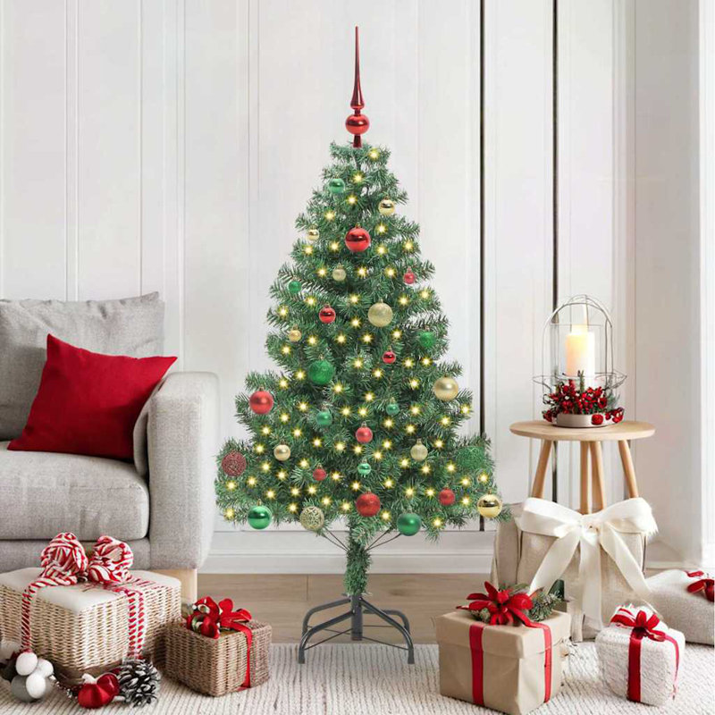 Christmas Tree with 150 LEDs with Stand 150 cm PVC, Red/Green/Gold