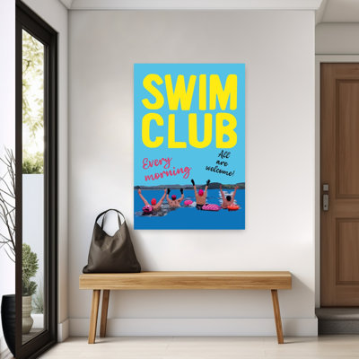 Affiche murale abstraite et contemporaine vibrante représentant la nature et l'architecture d'un club de natation matin