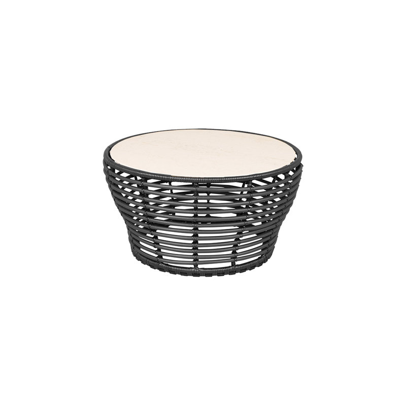 Basket Outdoor Round Coffee Table, Beige, 15.7" H x 29.5" W x 29.5" D, Dark Gray
