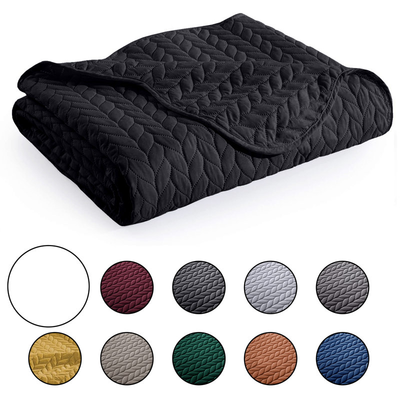 Microfiber Embossed Bedspread Set, King Bedspread + 2 King Shams, Black