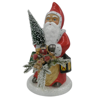 Schaller Paper Mache Candy Container - Glitter Santa