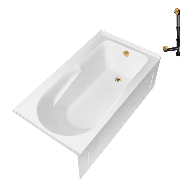 Streamline 60 in. x 32 in. Acrylic Right-Hand Drain Alcove Bathtub in Glossy White With External Drain, Brushed Gold
