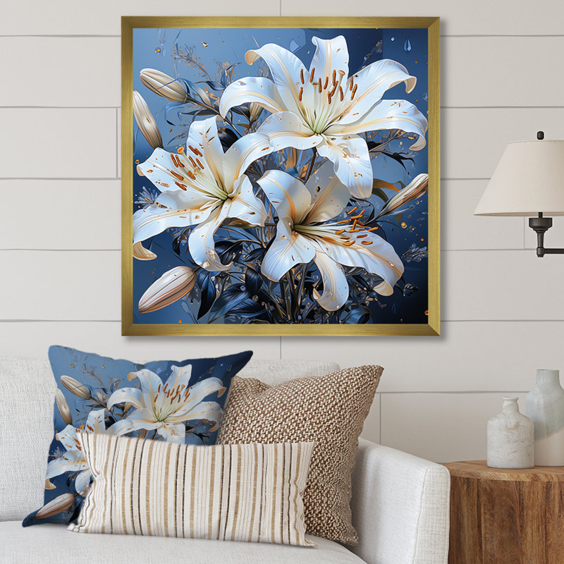 «Radiant Serenade Lily Petals III», reproduction sur toile, Cadre doré simple, H 36 po x l 36 po x P 1,5 po