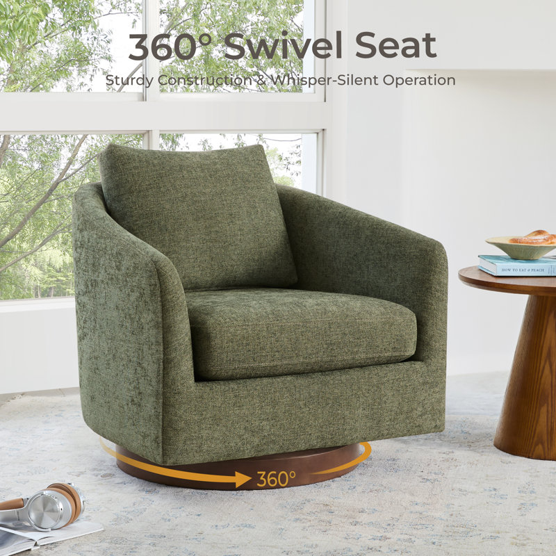 Moss Green Swivel Accent Chair with Solid Wood Base, Moss Green Chenille