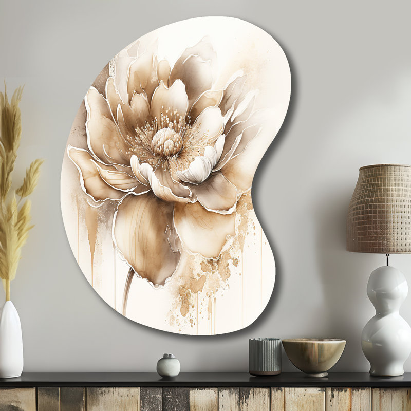 Blooming Beige Floral Design IV - Décoration murale asymétrique en métal à motif floral, sculpture murale en métal de forme irrégulière
