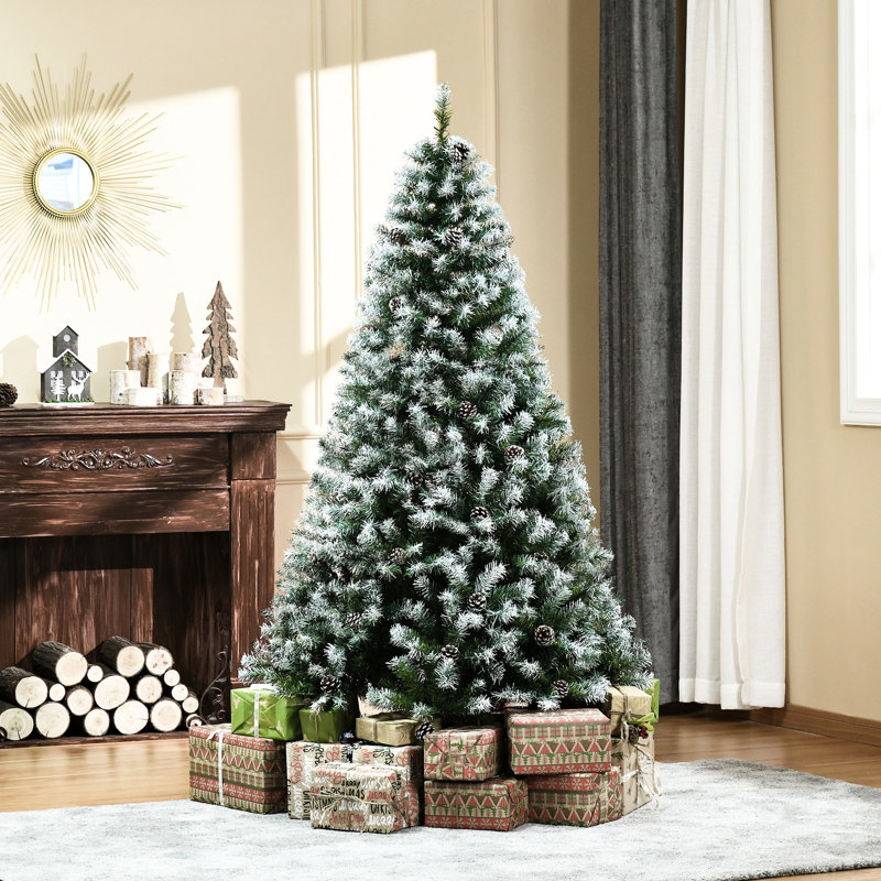 Arbre de Noël artificiel enneigé 6 pi, 800 pointes, 61 branches de pin, support, arbre de 6 pi facile à installer avec aspect d'hiver enneigé, cube à base de branches