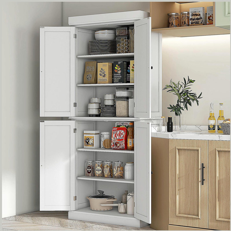 Armoire de rangement de 72,5 po, armoire de cuisine autoportante avec 4 portes et tablettes réglables