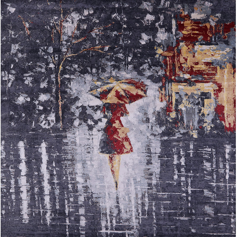 Tapis gris / rouge / jaune, Carré 8 pi