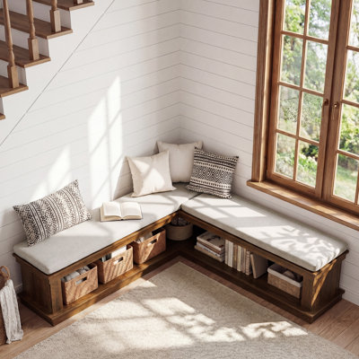 L-Shaped Corner Shoe Bench With Cushion