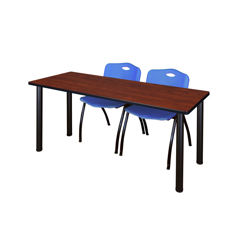 Plateau de table Kee et chaises empilables 2 M, Noir, Chrome, Cerisier