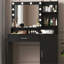Bureau de coiffeuse avec miroir et lumière, commode de rangement à trois niveaux avec grand tiroir, 3 modes d'éclairage à luminosité réglable, coiffeuse de chambre à coucher-635879875