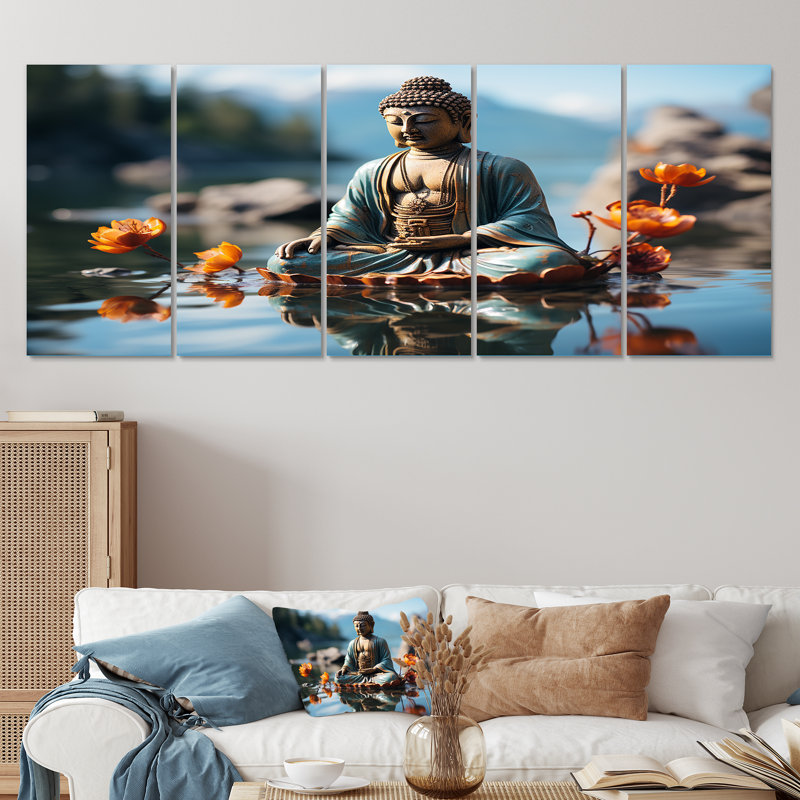 «Zen Tranquility Buddha In Meditation II, 5 pièces», 5 pièces, H 28 po x l 60 po