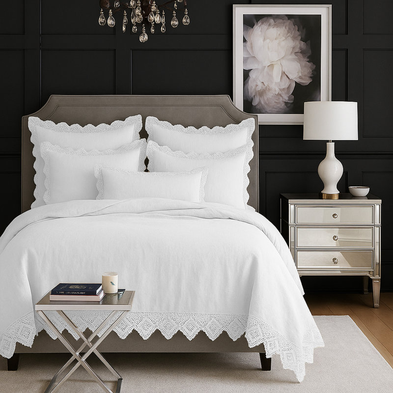 Ensemble de couvre-lit en coton blanc Elsie 6 pièces, Couvre-lit grand + 5 pièces supplémentaires