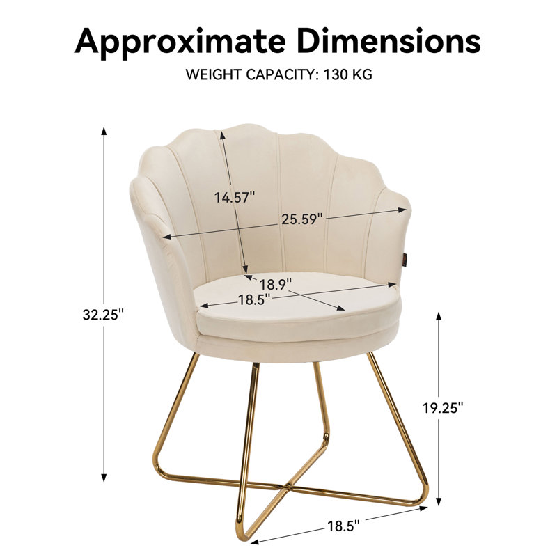 Round velvet armchair with petal backrest and gold metal legs modern accent chair dressing chair for home, Beige