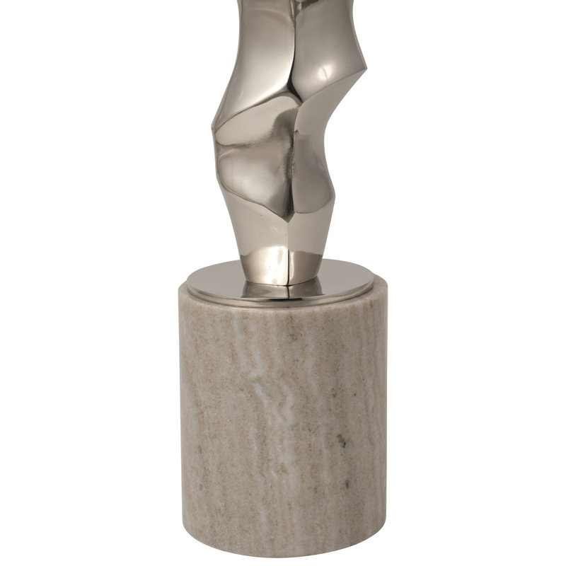 Modern Metal and Marble Accent Table with Sculptural Aluminum Base, Contemporary Side Table with Sleek Design and Elegant Marble Top for Home Decor - Silver