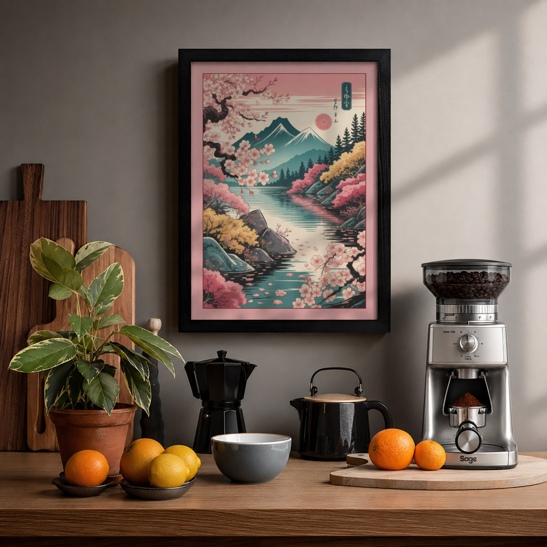 Moonlit Cherry Blossom Japandi - Framed Print