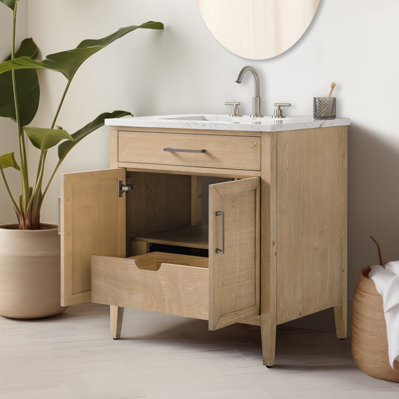Meuble-lavabo simple 30 po avec dessus Sebastiano, Sable côtier / nickel antique