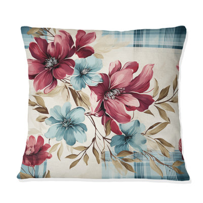 Bohemian Pink And Blue Plaid Flower Pattern - Throw PillowAbstract Coral Reef Multicolor Azure - Throw Pillow