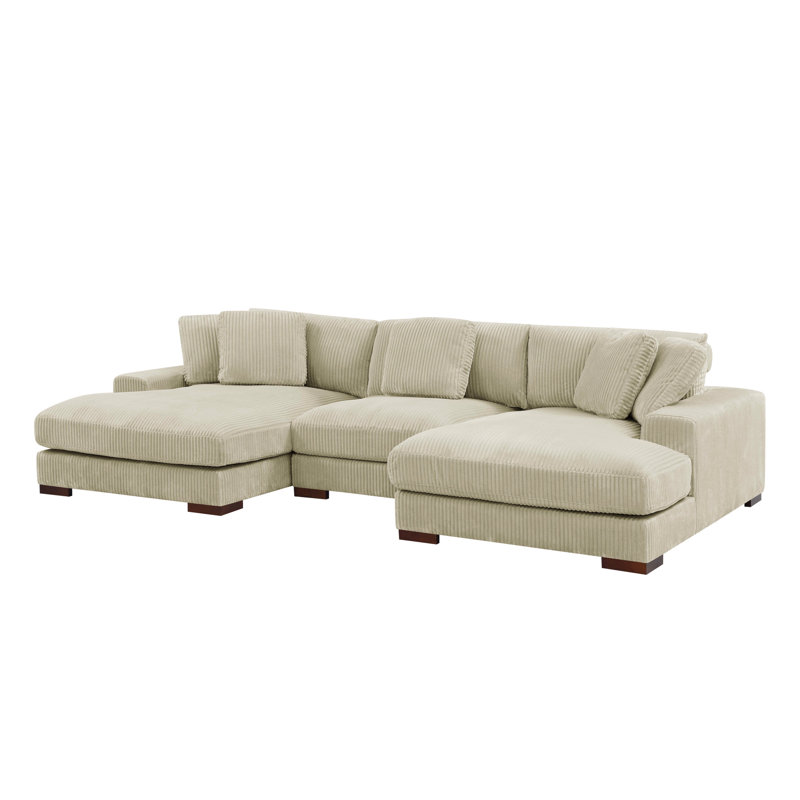 Grand grand canapé modulaire rembourré en velours côtelé beige à 3 sièges pour plus de confort Facile à assembler - Rempli de canapé Installation simple