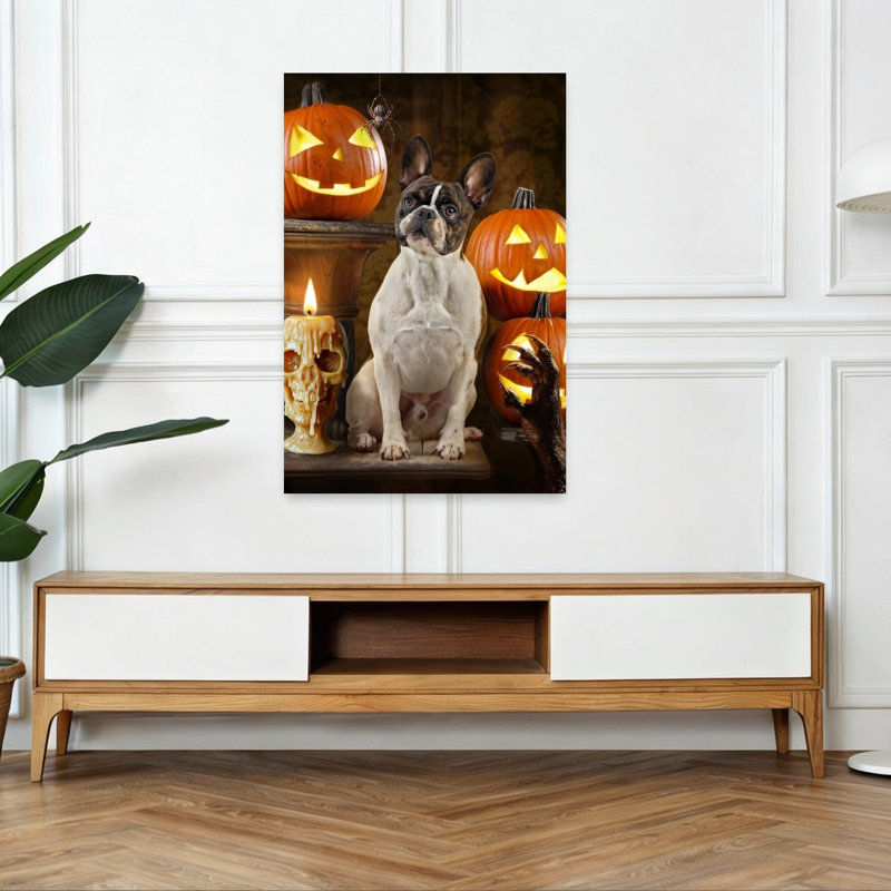 Halloween, art bouledogue français, H 48 po x l 32 po