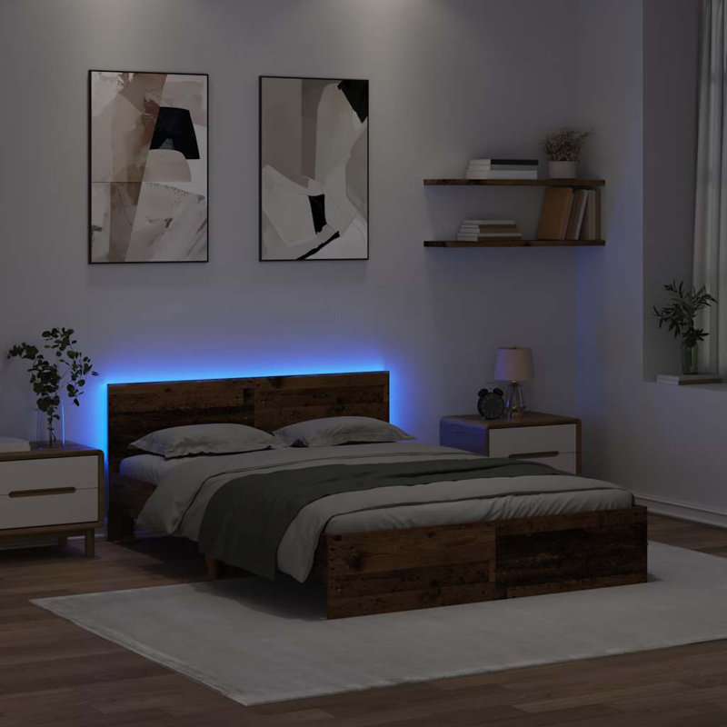 Bed Frame With Headboard Engineered Wood, Old Wood, European Kingsize (160 x 200 cm)