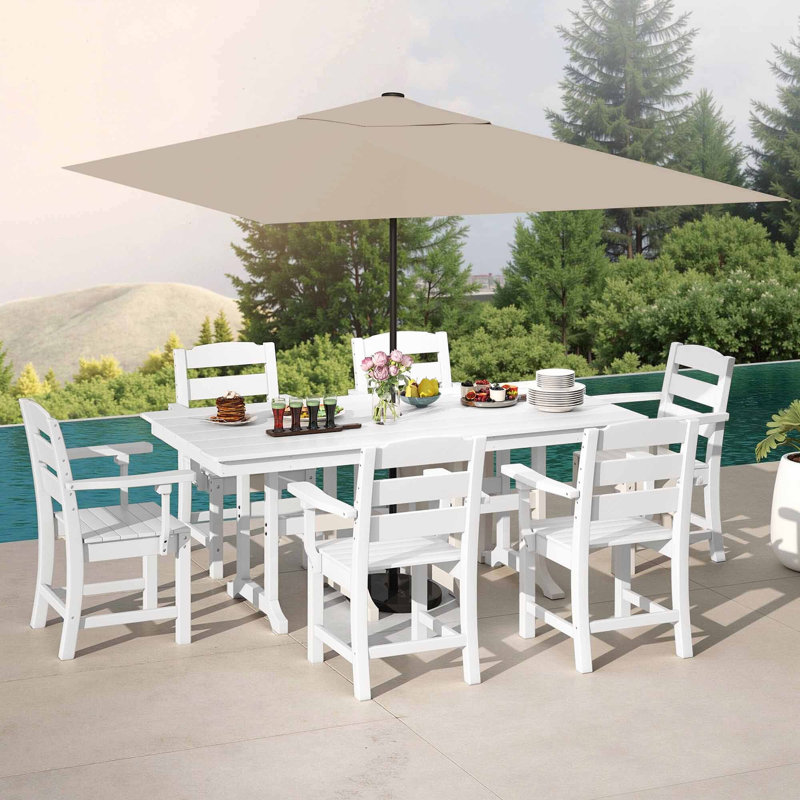Table de salle à manger 6 places en PEHD robuste avec trou pour parasol central