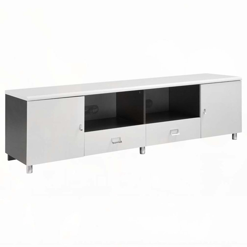 Console à 2 tiroirs blanc brillant et gris