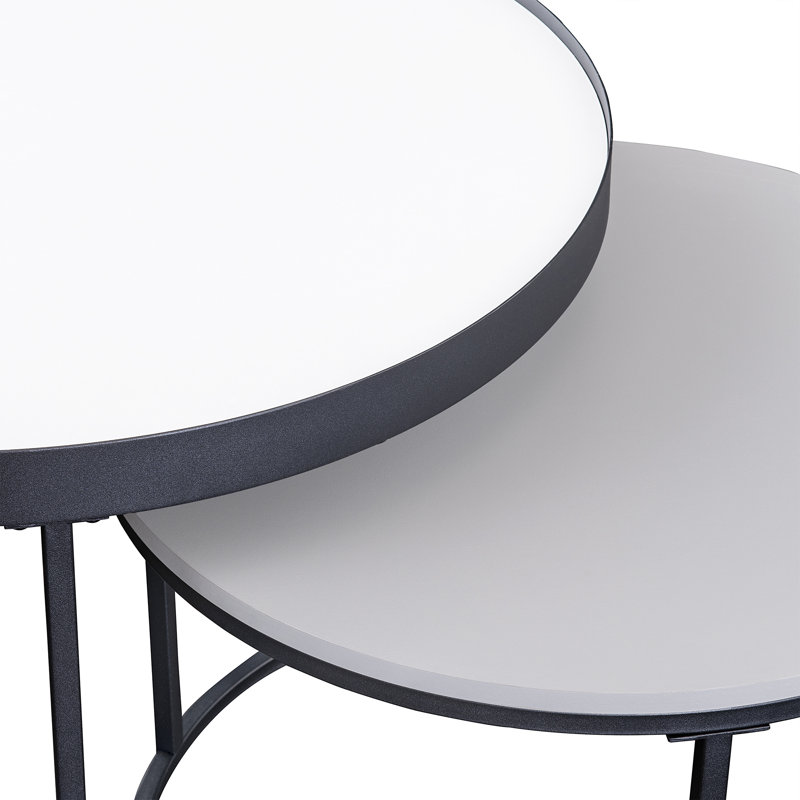 Eddyville Frame 2 Piece Round Nesting Tables, Rustic Oak/Concrete, Black