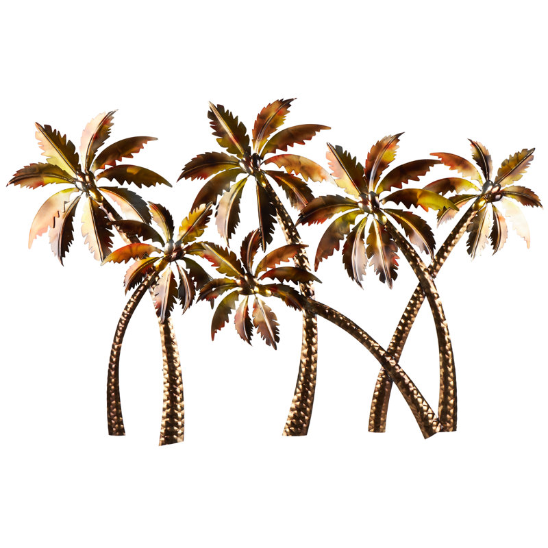 Stainless Steel Metal Slanted Tree Copper Home Wall Decor With Red And Yellow Accents