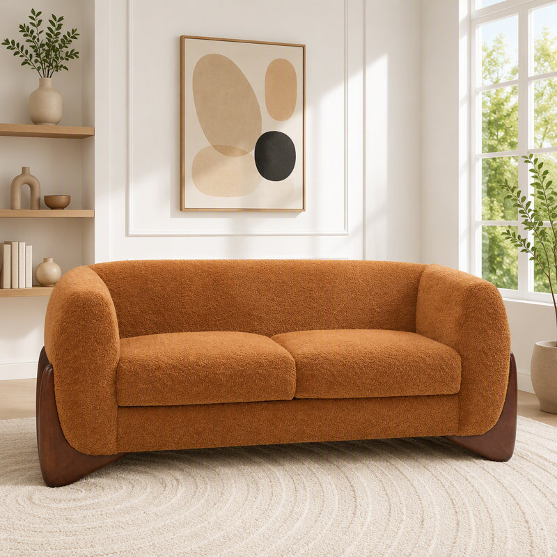 Causeuse Boucle avec texture de sherpa, Tissu caramel